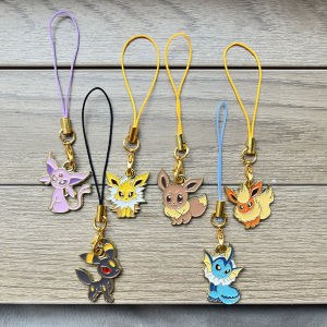 6pcs Anime Pokemon Eevee Phone Charms Lovely Cartoon Keychains Lanyard Bag Decorations Mobile Accessory Set for Key And Strap