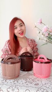 Rổ đựng đồ tròn hoa có quai đa năng kích thước 14 cm x 14 cm x 14 cm
