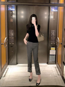 Korean Style Commuter Casual Pants Elegant Simple 2025 Spring Autumn Wide Leg Nine Points Suit Pants for Women