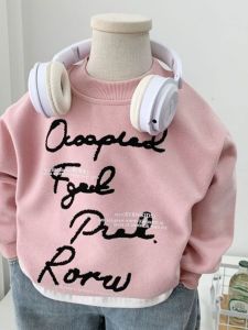 Kids Pink Letters Sweatshirt Spring and Autumn Clothing 2024 New Arrival K-style Boys Western Style Top Middle Children Handsome Pullover