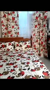 5in1 Bed Sheet Blue Bedsheet Cotton Single/Queen Size Bed Sheet Curtain Suit Window Curtain Bedsheet One Set