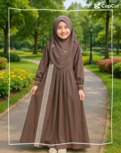 Gamis Anak Syari Lengan Panjang dengan Aksen Bordir untuk Usia 10-15 Tahun - Fashion Muslim Terbaru