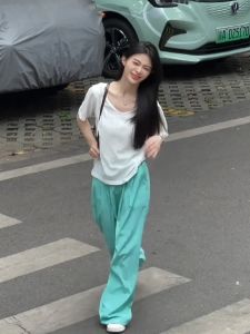 Áo Thun Nữ Cổ Chữ V Tay Ngắn Dáng Rộng Mùa Hè Thoải Mái Màu Trắng Tay Dài Vừa Phải Chất Liệu Cotton Pha Trộn Polyester