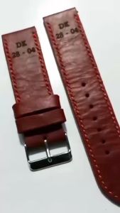 Tali Jam Kulit Sapi Asli Pullup Custom Grafir Logo Warna Merah TJ11323 Garansi 1 Tahun