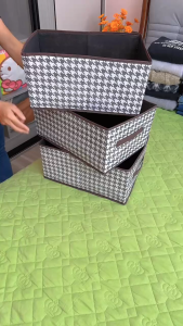 Three-piece Foldable Fabric Storage Box Storage Box Storage Basket Houndstooth Fashion Clothes Toy Bedroom Home Large Capacity