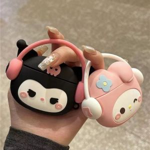 【Hot】Cute Handle Kuromi & Melody Liquid Silicone Earphone Protective Case For AirPods Gen 1/2 Gen 3 4 Pro Pro2 Series