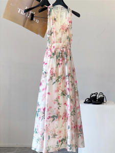 AEJUONOS | Floral Fashion Unique Luxurious Versatile Business Casual Sleeveless Slim Fit Long Dress
