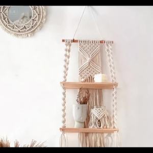 Giá Treo Tường Macrame Thủ Công Phong Cách Bohemian 2 Tầng Kệ Nổi Trang Trí Bằng Gỗ Mộc Mạc Dùng Cho Phòng Ngủ Phòng Tắm