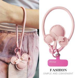 สร้อยข้อมือหนังสั้นพร้อมโซ่สะพายไหล่แบบพกพาสำหรับผู้หญิง ลายลิ้นจี่ ดีไซน์สร้างสรรค์ พร้อมหัวเข็มขัดแบบติดคู่ อุปกรณ์เสริมโทรศัพท์มือถือ