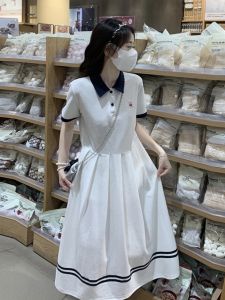 Girl Dress Sweet Waist Trimming Summer Clothing for Junior High School Students 12 Years Old 13 Youth 16 Students Polo Dress Preppy Style Dress