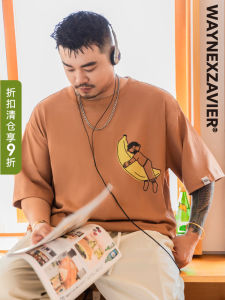 Loose Fit Cartoon Print Short Sleeve T-Shirt Mens plus Size Casual Fashionable round Neck Sweatshirt Urban Style Summer Top