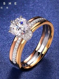 Nhẫn Kim Cương Moissanite 1 Carat Cho Nữ Nhẫn Kim Cương Ba Màu Vàng VVS1 D Six Claw Platinum White Gold Ring High End Jewelry