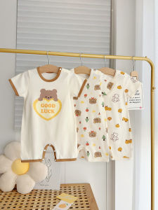 cat and fish | Cotton Thin Summer Onesie Short Sleeve Baby Outerwear