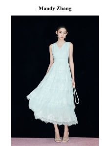Mint Green Sleeveless Holiday Style Lace Maxi Dress