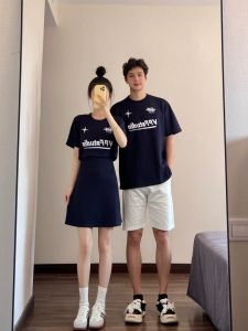 Couple Matching Summer New Hollow out Design Short Sleeve High Waist Slimming Womens Dress One Dress One Skirt Casual Style
