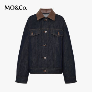 MO&Co. | Jeans Jacket Cotton Removable Leather Collar Light Punk Spring And Autumn
