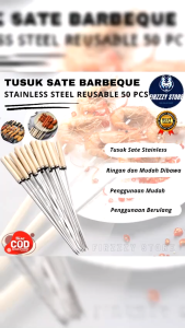 COD TaffHOME 50 PCS Alat Tusuk Tusukan Sate Stainless Tusuk Sate Reusable Cooking Tools BBQ Sticks