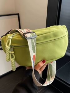 Summer Canvas Crossbody Bag Womens Fashionable Sporty Versatile Waist Chest Bag Casual Dumpling Shape Handbag for Younger Generations