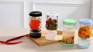 Glass Olive and Pickle Strainer Jar Olive Container Hourglass Jar with Strainer Flip Pickle Container for Airtight Food Storage