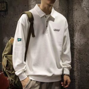 White Hoodie Mens Autumn and Winter 2023 New Arrival American Heavy Weight Polo Shirt Fleece-Lined Lapel Long Sleeve Top Coat