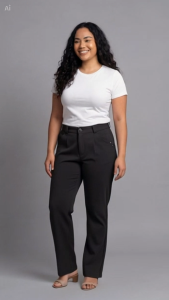 Plus Size Women High Waist Office Pants L-4XL Straight Work Trousers with Belt Loops and Pockets