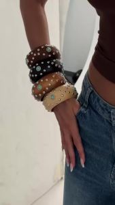 Ingemark 4 Styles Vintage Smooth Wooden Round Chunky Bangles for Women Ethnic Style Stackable Wide Bracelet Banquet Jewelry New