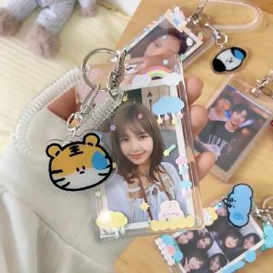 Tri-Town Pendant Acrylic Three-Inch Polaroid Photo Frame Girlfriend No Words Sweating Keychain Small Animal Couple Card Holder Birthday Gift