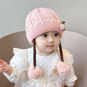 Babies Autumn and Winter Keep Baby Warm Earmuffs Hat Womens Cute Wig Woven Hat Wool Knitted Hat Princess Hat