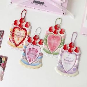 1-2PCS 3 Inch Kpop Photocard Holder Cute Strawberry Cake Heart Card Protector Portable Bag Pendant Backpack Decor Keychain Card