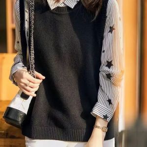 Street Style Sleeveless round Neck Vest Irregular Button up Knitwear Casual Loose Fit Autumn Winter Womens Fashion Top