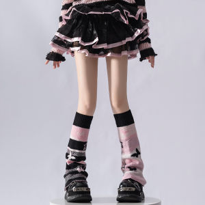 Girls Pink Bow Knot Heart Pattern Long Tube Knitted Socks Double Sided Wearable Leggings Y2K Subculture Cotton Ankle Socks