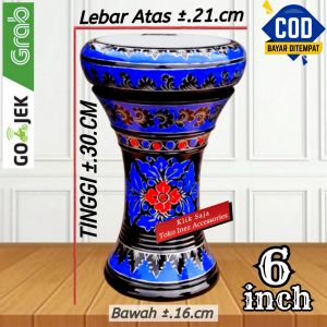Darbuka Kayu Atau Kendang Mini 6 inch Hitam Biru Rolling Putih
