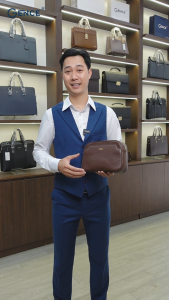 Ví Nam Cầm Tay Clutch Da Hàng Hiệu GENCE RB05 Da Bò Khóa Vân Tay Cao Cấp Màu Nâu