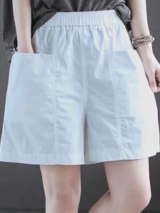 High Waist Loose Fit Straight Leg Cotton Shorts Womens Summer Thin Cotton Casual Pants A-Line Flared Knee-Length Trousers