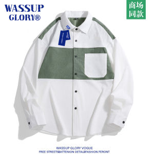 Wassup Glory Shirt Mens Autumn Fancy Loose-Fitting Versatile Blouse Japanese Fashion Brand Contrast Color Long Sleeves Outwear