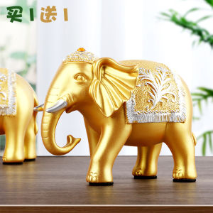 Luxurious Elephant Figurines Water Absorption Wealth Attracting Living Room Office Decorative Pieces Handmade Resin Gold Color