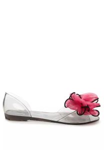 LONDON RAG Bow on Top Jelly Ballerinas Shoes in Black / Magenta (Size EU 39)