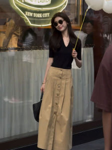 YUFUQING | Black V-neck Short Sleeve Bodycon Dress Two-piece Set Youthful Korean Style Commute Fashion High Waist Polyester Fiber Summer