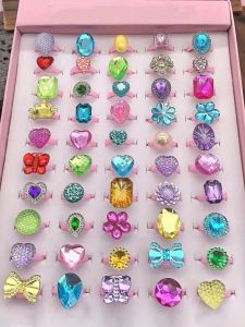 20/50pcs Princess Rings Colorful Resin Crystal Rings Adjustable Cartoon Resin Rings Party Favors Party Birthday Wedding Gifts