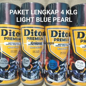 Pilok Cat Diton Premium Paket Lengkap 4 Kaleng Light Blue Pearl Biru Mutiara 9793 Primer Grey 9120 Silver 9124 Clear Gloss 9128 400cc Pilox Paketan Cat Semprot Special Spray Paint