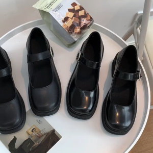 ZAZA Black Leather Shoes for Women School Shoes for Women Highschool College Student High Heels Office Shoes 82404 Oxfords