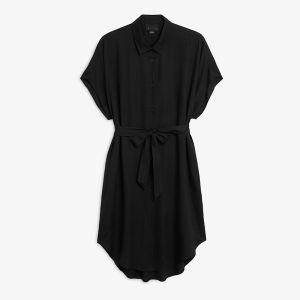 Nunu E Station MK Autumn Casual Loose Collar Short Sleeve Belted Waist Slimming Solid Color Womens Dress Comfortable Fit