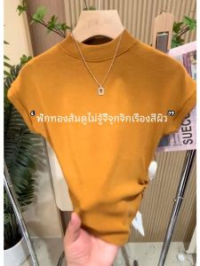 Pure Color Half Turtleneck Bottoming Shirt Female 2024 Autumn New Arrival Slim Fit Inner Wear Slim Looking Western Style Youthful-Looking Short Sleeve T-shirt Top