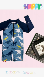 RAINBOW SWIMSUIT Boys & Girls Rash Guard Zipper Long Sleeve Floral & Dinosaur Print Swimsuit Baby Over All Swimwear