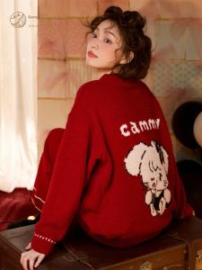 GONGDIE | Autumn and Winter Fleece Womens Pajama Cartoon Set