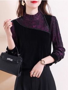 Womens Velvet Base Shirt Half High Collar Inner Wear Top Spring Autumn Winter Fashionable New Arrival Korean Style Loose Fit