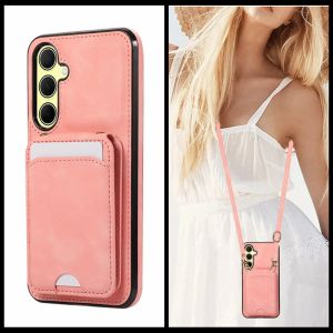 High-End Leather Card Holder Phone Case for Samsung S25+Plus S23Ultra S22Ultra S21FE S24Ultra Womens Crossbody Strap Available