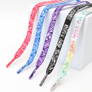 Flat Shoelaces Cashew Flower Basketball Shoe Laces For Sneakers Hand-painted Printing Sports Shoelace Shoestrings 1 Pair