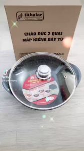 Chảo vân đá đúc 2 quai nắp kính tithafac 24cm đên 30cm - chảo 2 quai