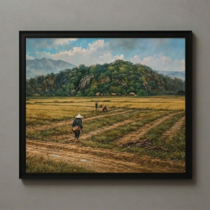 Tranh Nghệ thuật "Đồng Lúa Và Ngọn Núi" VIETSMART ART - Acrylic trên toan vải 60 x 70cm